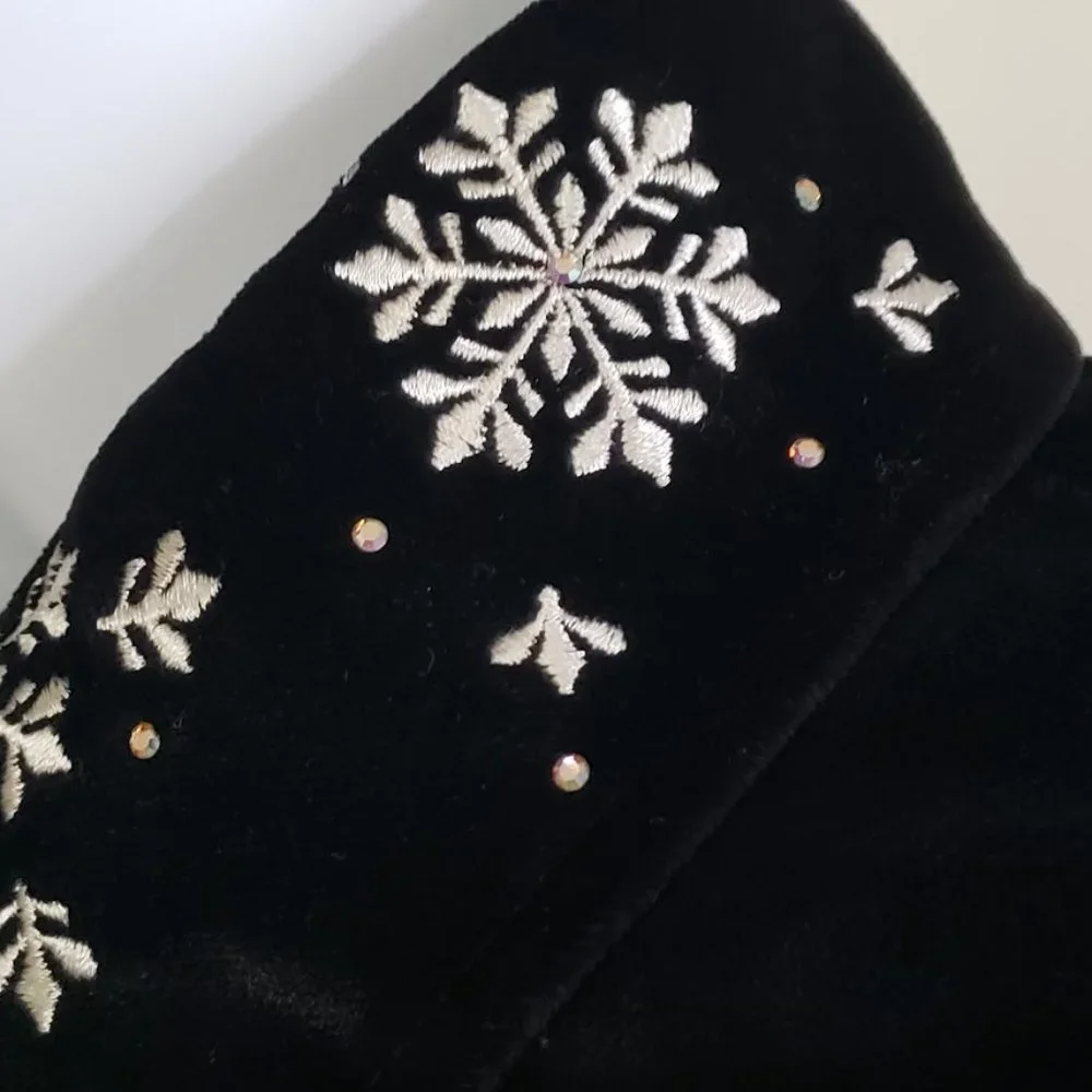 SOLD ST.JOHN SPORT Womens Bomber Jacket XS Black Velvet Embroidered Snowflake - Picture 7 of 12